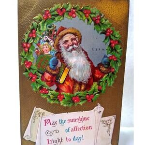 Santa Claus Saint Nicholas Father Christmas Postcard Holds Address Book Embossed